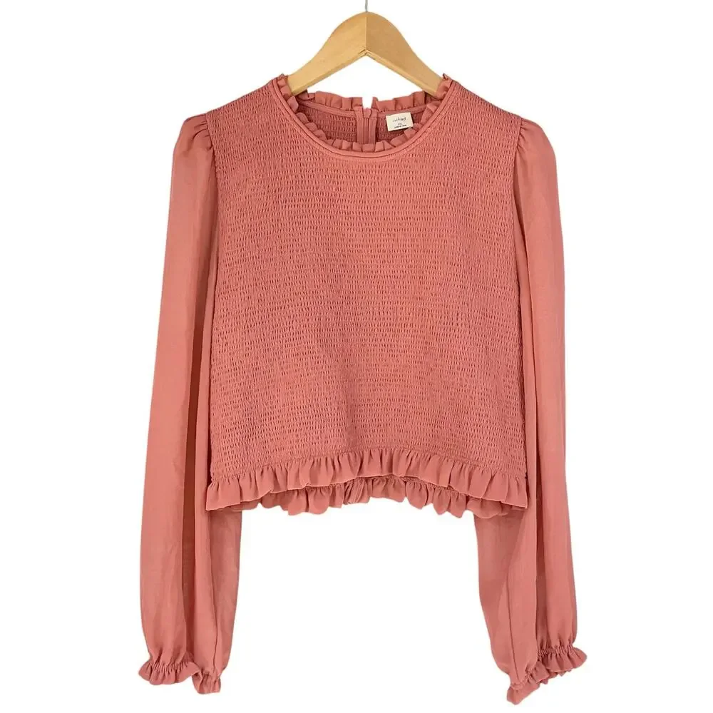 WILFRED ARITZIA Tempest Smocked Chiffon Blouse in Ashy Rose Pink Size 2XL